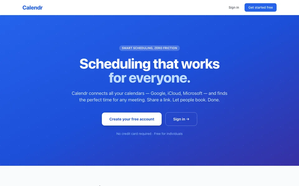 Calendr home page